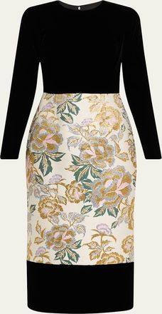 Carolina Herrera Floral Jacquard Crewneck Midi Dress