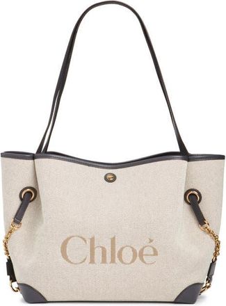 Chlo&eacute; Clover Double Carry Canvas & Leather Tote in Black Navy at Nordstrom