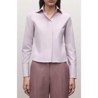 Mango Fitted Crop Button-Up Shirt in Lilac at Nordstrom, Size 8
