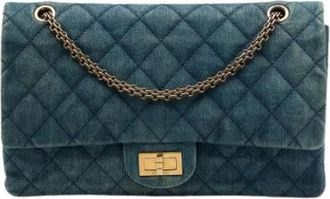 Chanel Pre-owned Quilted Double Flap Shoulder Bag - Dames - Vintage Schoudertas - Blauw - ONE Size - Denim - Vintage