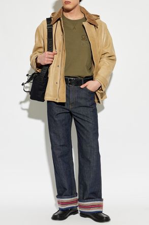 Loewe Leather Jacket With Hood, Mens, Beige