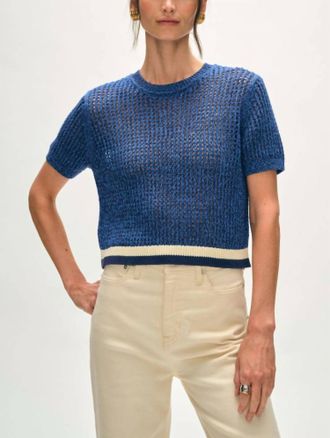 White + Warren Organic Cotton Mesh T-Shirt In Blue Marble