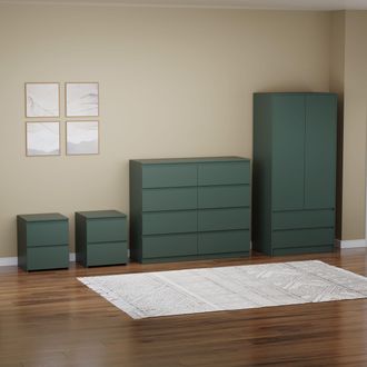 Home Discount Vida Designs Denver 4Pc Bedroom Set(2 Bedside, 8 Drawer Chest, Wardrobe) in Green