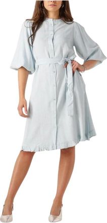 Notre-V Kleedjes, Dames, Blauw, L, Chique Midi Jurk voor Zomerse Dagen