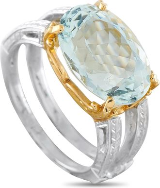 Luxury Bazaar Platinum and 18K Yellow Gold 5.95ct Aquamarine Cocktail Ring MF06-063026