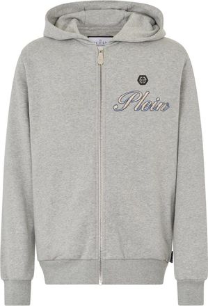Philipp Plein Hoodies & sweatvesten, Heren, Grijs, XL, Katoen, Zip Hoodie Signature Embroidery