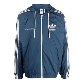adidas Mens adidas originals Logo Printing Pattern Hooded Drawstring Sports Jacket Blue HL9281