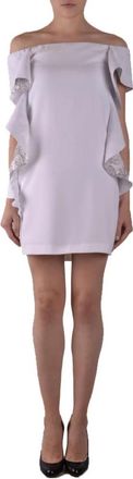 Pinko Gerimpelde Off-Shoulder Mini Jurk - Dames - Korte kleedjes - Wit - M - Polyester - Kleedjes