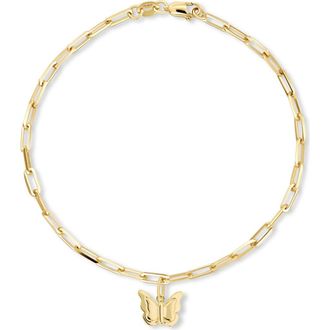 Devata Butterfly Charm with Paperclip Chain Bracelet in 14K Gold, 7.5 in Yellow Gold at Nordstrom