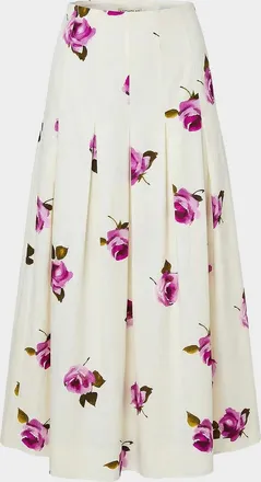 Nicholas Jordana Pleated Floral Linen-Blend Midi Skirt