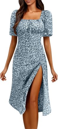 Generic Dresses for Women UK Plus Size Summer Spaghetti Straps Boho Flowy Backless Dress Casual Sleeveless Cocktail Midi Beach Sundress with Split Pink Dresse