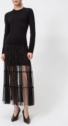 Twinset Abito midi in maglia di misto lana e tulle con vestibilit&agrave; slim