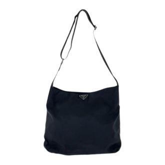 Prada Pre-owned Cross Body Bags, female, Black, Size: ONE SIZE Pre-owned Nylon Leather Tessuto Logo Shoulder Bag