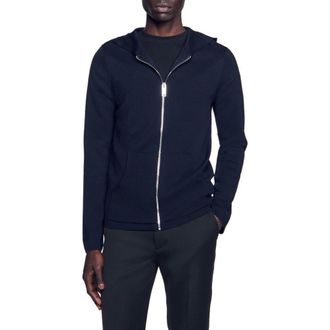 Sandro Zipped cardigan with hood in Navy Blue at Nordstrom, Size Xx-Large