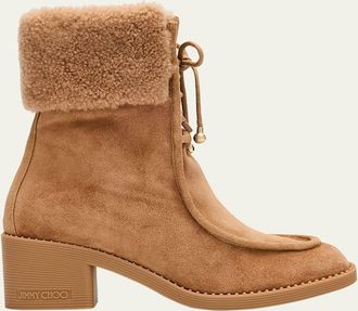 Jimmy Choo London Hali 60 Suede Shearling-Collar Ankle Booties