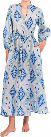 Nimo With Love Marigold Linen Maxi Dress In Ikat Blue