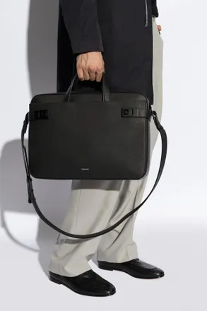 Ferragamo Leather Briefcase, Mens, Black