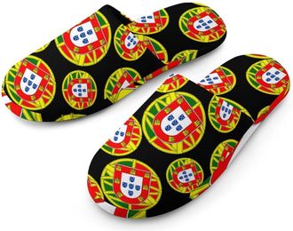 Generic Portugal Flag Flannel Mens Slip-on Slippers Winter Warm House Shoes with Rubber Sole for Home Hotel