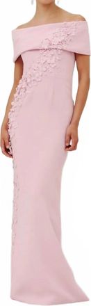 Catherine Regehr Roll Collar Gown With Full Apple Blossom Spray In Orchid