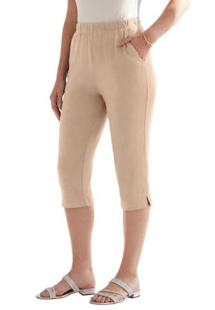 Roaman's Plus Size Soft Knit Relaxed Pull-On Capri Pant in New Khaki at Nordstrom, Size Medium