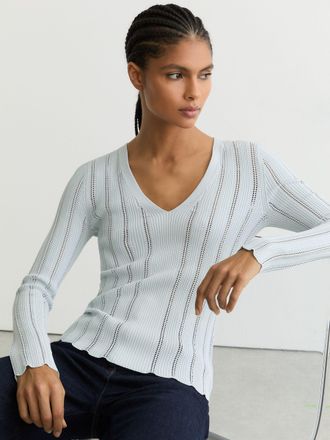 Reiss Pale Blue Open-stitch V-neck Jumper, XS