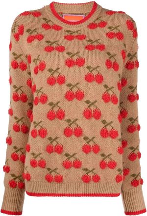 La DoubleJ cherry intarsia-knit jumper - women - Polyacrylic/Polyamide/Polyester/Alpaca Wool - M - Neutrals