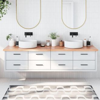 vidaXL Encimera Ba&ntilde;o Madera Maciza Tratada Marr&oacute;n Claro 200x50x(2-4)cm Vidaxl