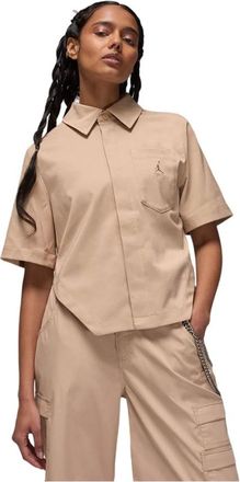 Nike Jordan Overhemden, Dames, Beige, S, Casual korte mouw geweven top