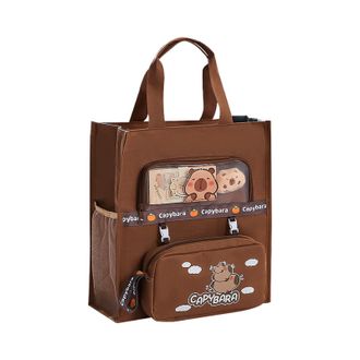 Generic Capybara Handbag - Animal Canvas Shopping Bag with Multi Pockets, Large Capacity | Travel for Primary School Girls, Children, Teenagers, Children, Per