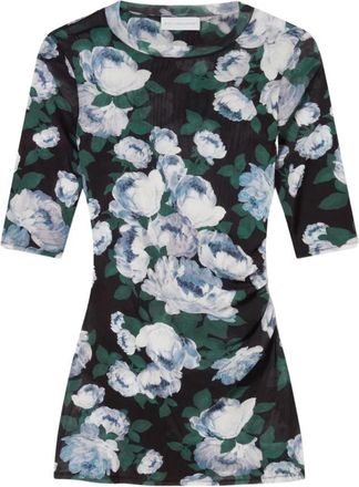 Stella McCartney Floral Three-Quarter-Sleeve Mesh Top - Dames - T-shirts - Veelkleurig - M - Leer - Tops