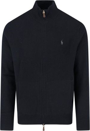 Polo Ralph Lauren High Collar Black Wool Zip-Up Polo With Logo Embroidery