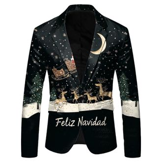 Generic Mens Christmas Suit Funny Xmas Graphic Printed Sports Coat with Pockets Fit Business Suit Xmas Blazer Blazer Jacket Fashion Christmas Tree Reindeer Sn