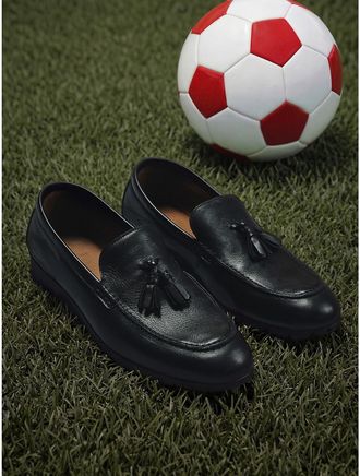 Tommy Hilfiger Mens Flexible Leather Tassel Loafer - Black - US 11.5 / EU 45