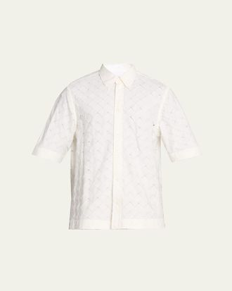 Bottega Veneta Mens Poplin Intrecciato Short-Sleeve Shirt