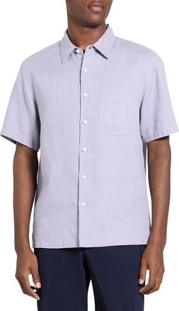Theory Irving Solid Short Sleeve Linen Button-Up Shirt in Gray Lilac at Nordstrom, Size Xx-Large