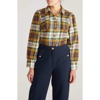 Universal Standard Janet Stretch Poplin Button-Up Shirt in Brown Plaid at Nordstrom, Size 4Xl