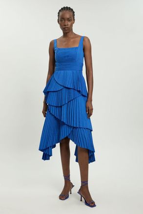 Karen Millen Womens Strappy Pleated Maxi Dress - Blue - Size 10 UK