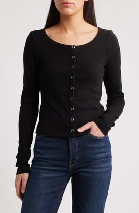 Re/Done Scoop Neck Cotton Cardigan in Black at Nordstrom Rack, Size Small