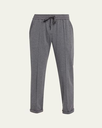 Brunello Cucinelli Monili-Trim Cotton Fleece Tapered-Leg Ankle Track Pants