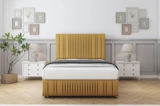 Comfort Beds The Foxy Plush Divan Set 2 Drawers-54 Headboard-Footboard in Mustard | Size: Small Double
