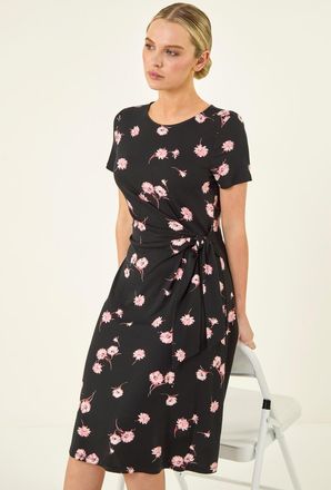 Roman Floral Side Tie Midi Dress
