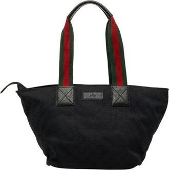 Gucci Black Green Red Color Canvas Leather Handbag Tote Bag (Pre-Owned)