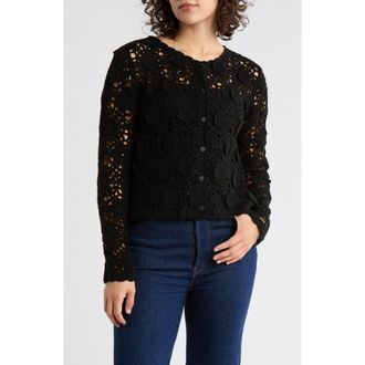 Forgotten Grace Open Stitch Button Cardigan in Black at Nordstrom Rack, Size X-Large