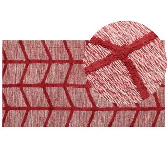 Beliani Alfombra De Algod&oacute;n Rojo 80 X 150 Cm Hecho A Mano Patr&oacute;n Geom&eacute;trico Boho Sivas