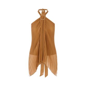 Max Mara Valzer Top - Dames - Tops zonder mouwen - Bruin - S - Polyester - Tops