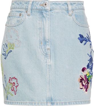 Kenzo floral-embroidered denim mini skirt - women - Cotton/Cotton/Polyester - 24 - Blue