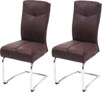 Hhg Set 2x sedie sala pranzo moderno HHG-710 struttura a slitta tessuto scamosciato marrone