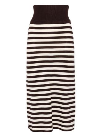 Frankies Bikinis striped midi skirt - women - Polyamide/Viscose - M - Brown