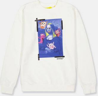 Off-white Boys Off White Large Genie Graphic Crew Neck Sweater in White/Blue - Multicolour - Size 8Y