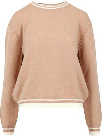 Msgm Geborduurd Logo Sweater - Dames - Ronde hals truien - Beige - L - Wol - Truien & Vesten